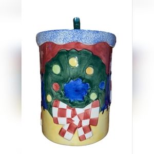 LOTUS Christmas Cookie Jar Handcrafted Ceramic Colorful! ~ 11" Tall